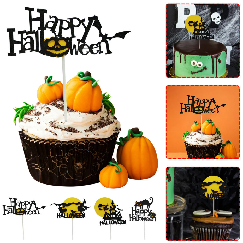Halloween Cake Topper Happy Halloween Cake Topper Decorative Sign Party Decoration Supplies Cake Decorating (1342L)
