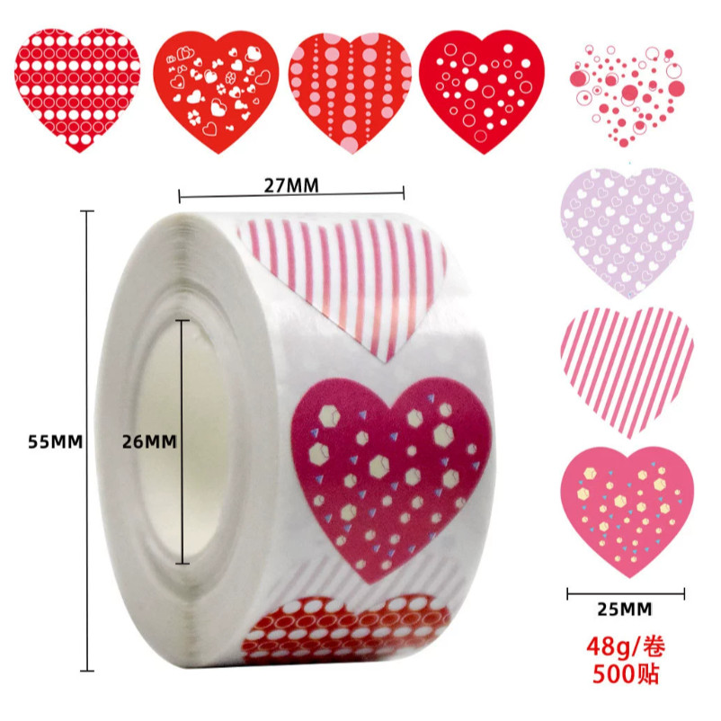 6pcs/500pcs Heart Round Shaped Label Sticker Scrapbooking Gift Packaging Seal Birthday Party Wedding Supply (1374L) - Image 10