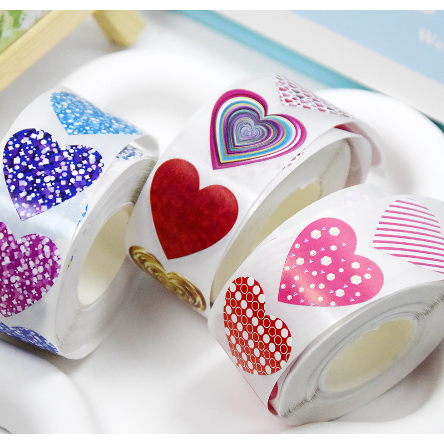 6pcs/500pcs Heart Round Shaped Label Sticker Scrapbooking Gift Packaging Seal Birthday Party Wedding Supply (1374L) - Image 2