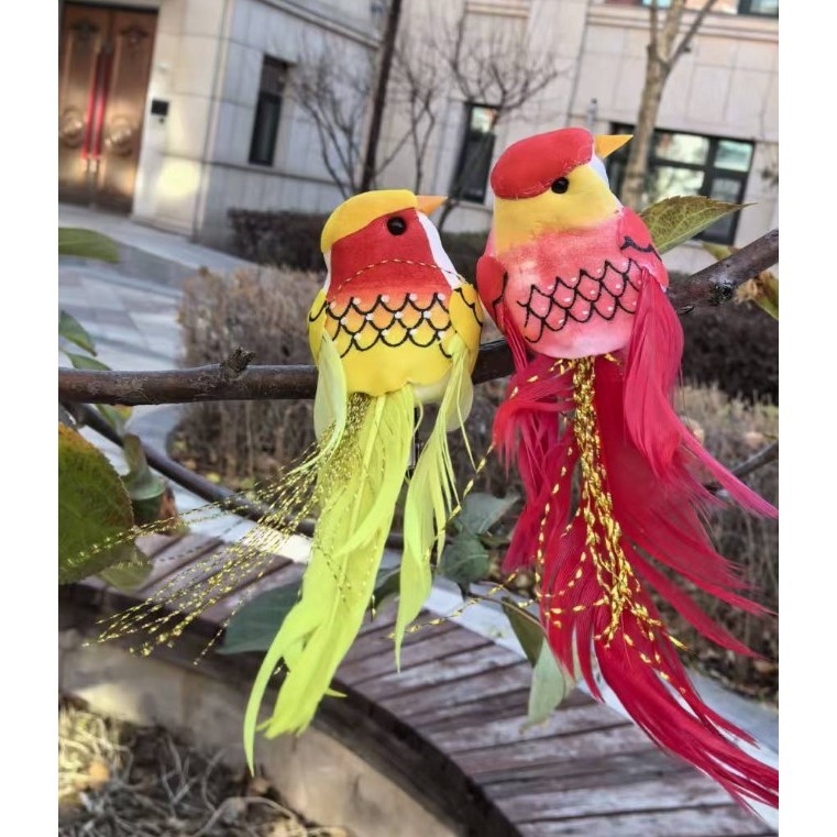 Foam Simulation Couple Birds Tree Ornament Artificial Feathers Multicolor Fake Bird Miniatures Garden Tree (4039L)