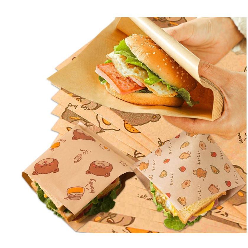 20pcs Triangle Paper Bag for Food Wrapping Disposable Burger Sandwich Bread Greaseproof Paper Bag No Need to Fold(3200L)
