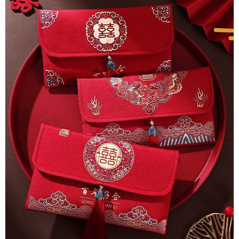 Chinese Wedding Red Envelopes with Pendant Spring Festival Red Pocket Lucky Money Hong Bao Card Envelope Wedding (3223L)