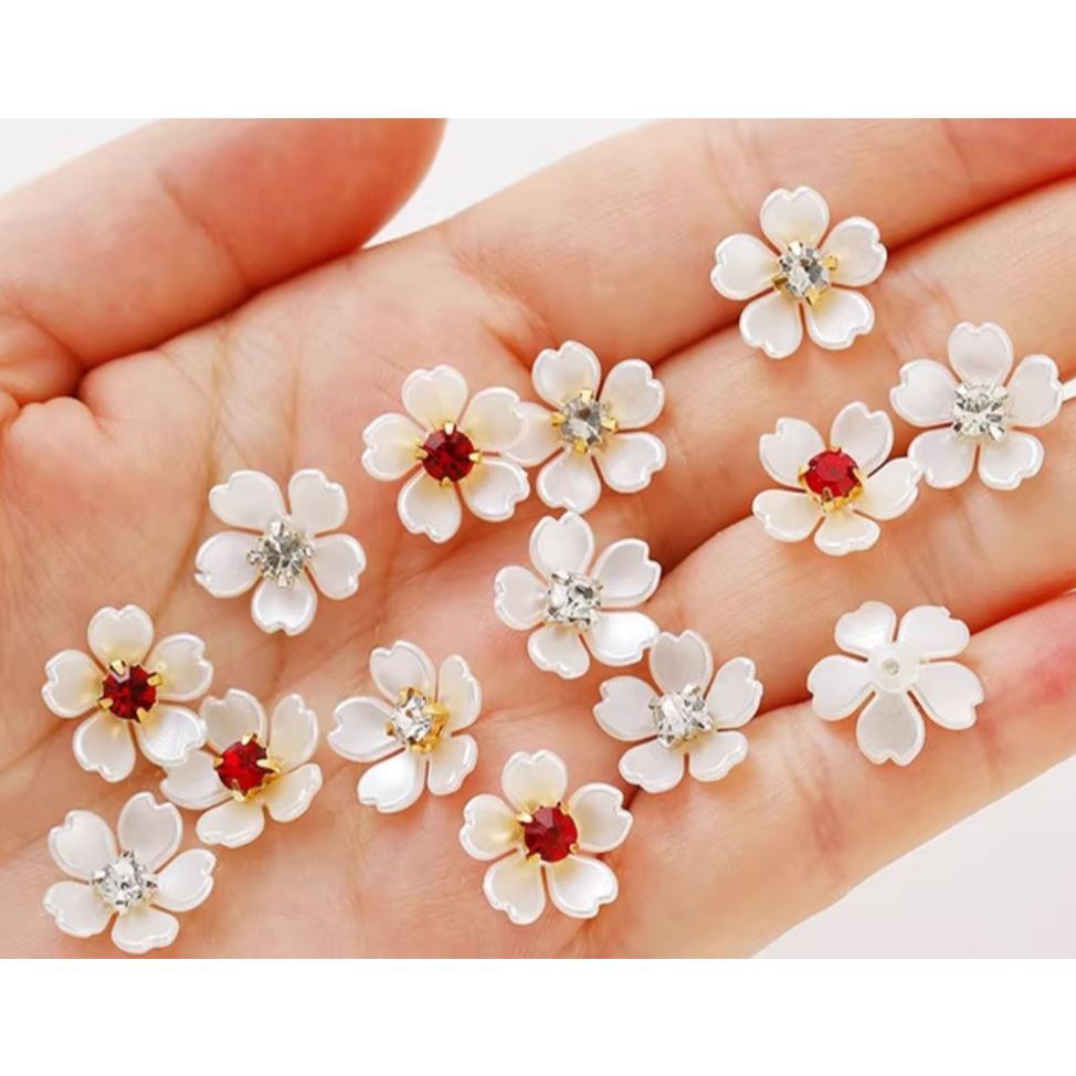 10pcs Imitation Pearl Rhinestone Flower Design Charms Decorative Buttons For Hats Clothes DIY (3239L) - Image 3