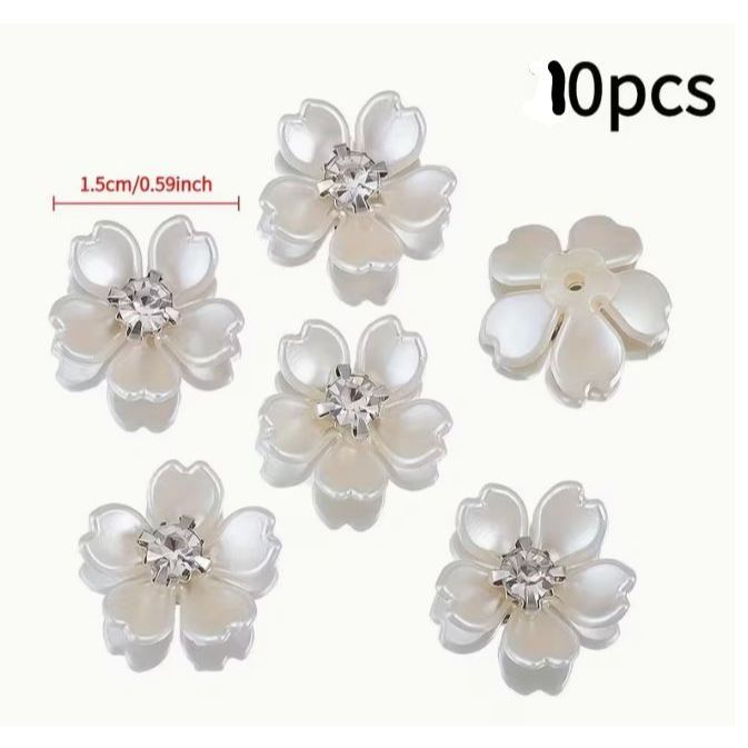10pcs Imitation Pearl Rhinestone Flower Design Charms Decorative Buttons For Hats Clothes DIY (3239L) - Image 8
