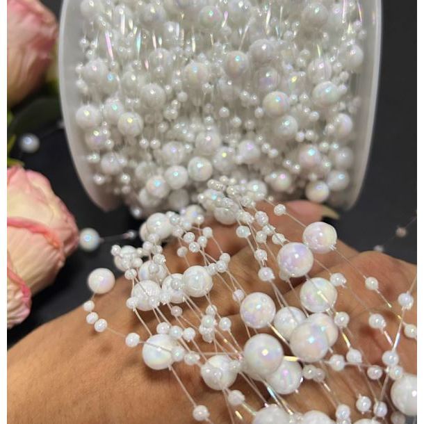 1yard Fishing Line Artificial Pearls Beads Chain Garland Flowers Wedding Party Decoration Brides Headgear 满天星鱼线珠链 (614L) - Image 15