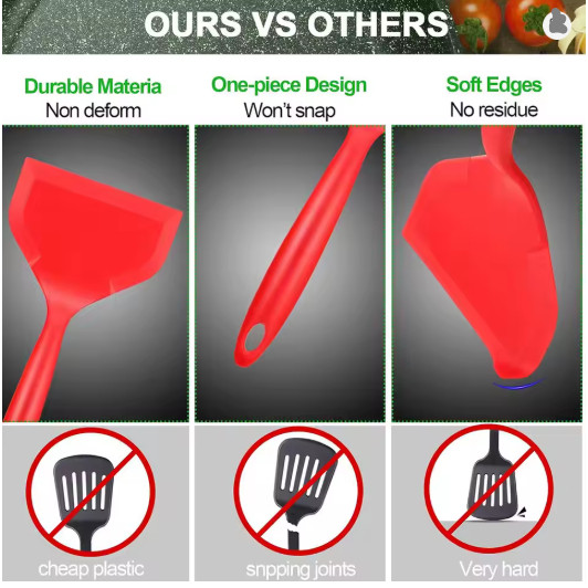 Non-Stick Silicone Turners Spatula Heat Resistant Cooking Shovel Beef Meat Egg Frying Scraper Shovels Kitchen (3191L) - Image 5