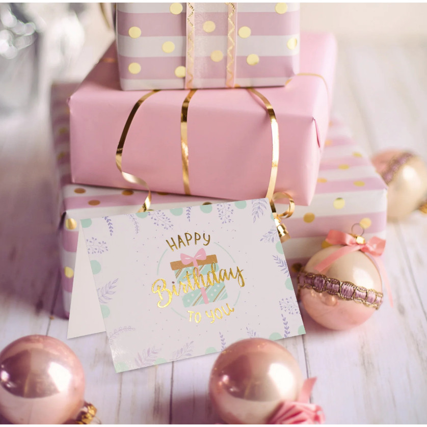 Birthday themed simple gold foil birthday greeting card, folding 3D message card (4045L) - Image 8