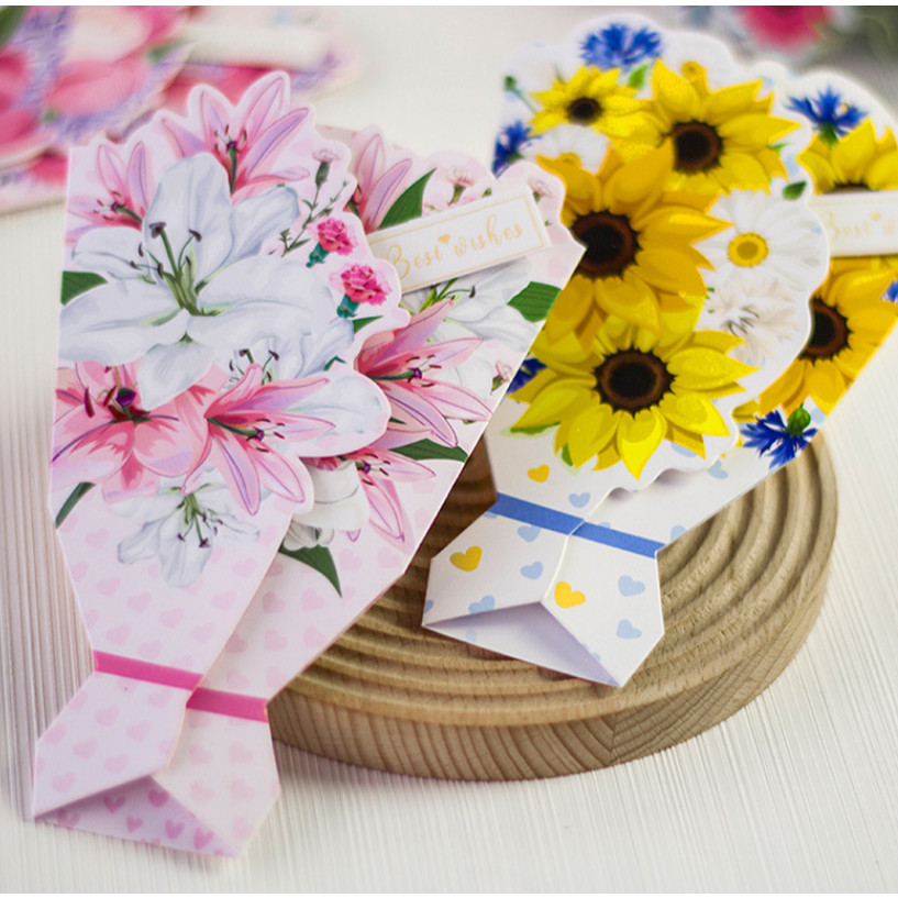 1pc Creative Festival Greeting Card Thank You Teacher Days Gratitude Blessing Card Gift Message Card花束鲜花贺卡(2404L)