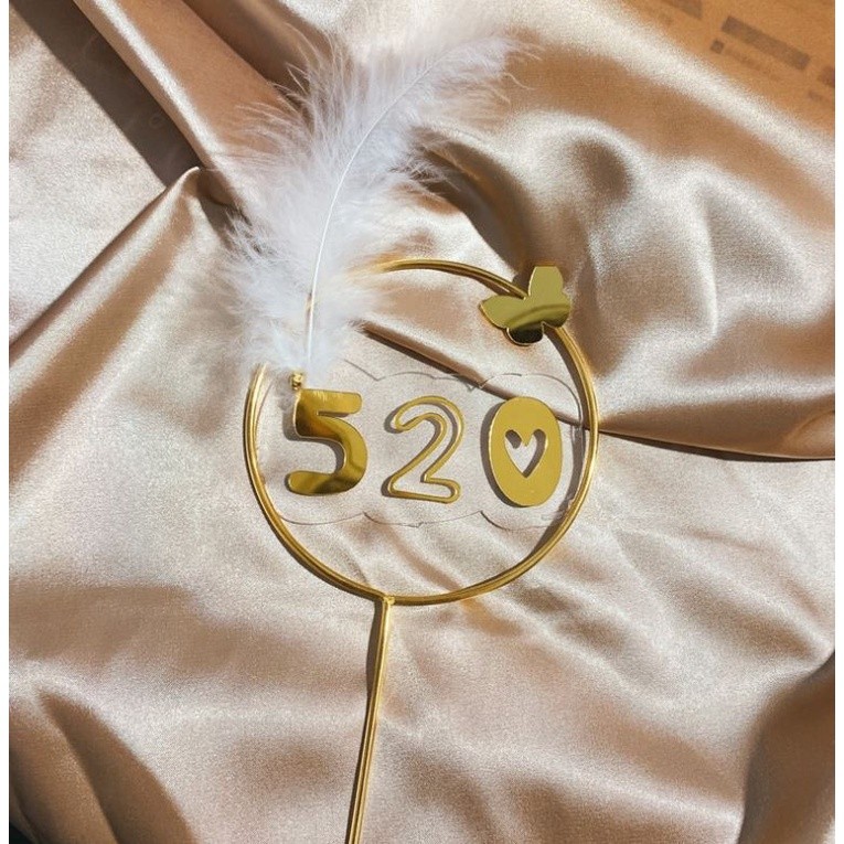 Valentine's Day 520 Birthday Cake Insert Card Pearl Feather Yarn Flower Border Butterfly Cake Decor(1175L) - Image 5