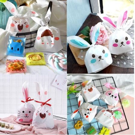 50pcs/lot Cute Rabbit Ear Yellow Fox cookie bags Self-adhesive Plastic Bags for Biscuits Snack Baking(162L)