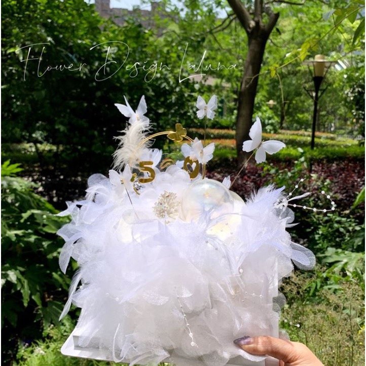 Valentine's Day 520 Birthday Cake Insert Card Pearl Feather Yarn Flower Border Butterfly Cake Decor(1175L) - Image 3