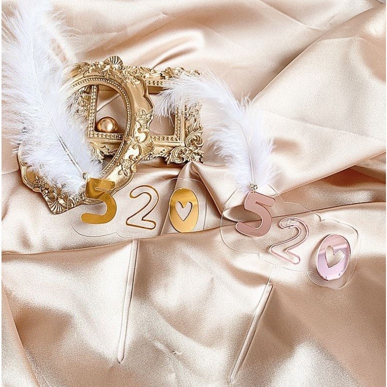 Valentine's Day 520 Birthday Cake Insert Card Pearl Feather Yarn Flower Border Butterfly Cake Decor(1175L)