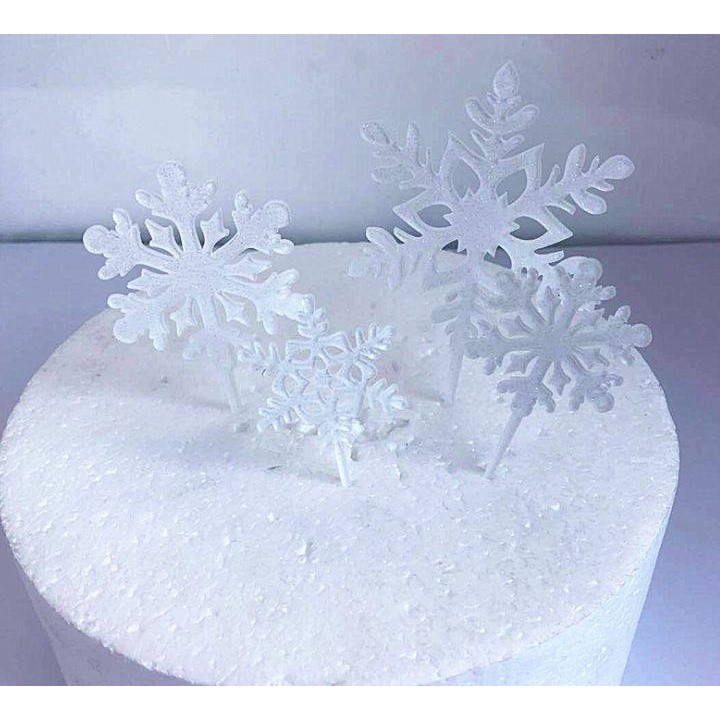 4pcs Merry Christmas Acrylic Cake Topper Glitter White Snowflake Cupcake Topper For Christmas Party Decor(805L) - Image 8