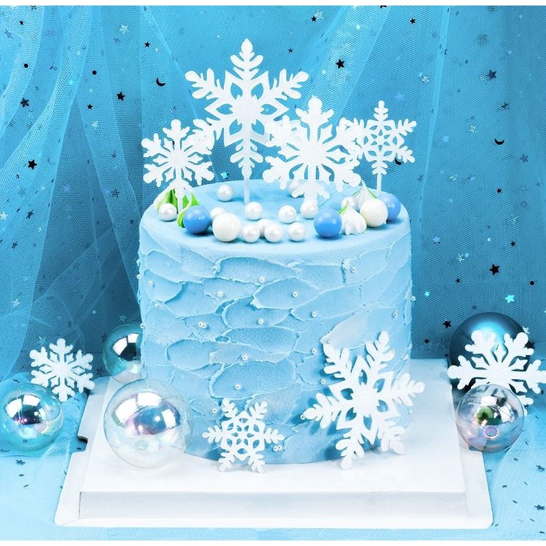 4pcs Merry Christmas Acrylic Cake Topper Glitter White Snowflake Cupcake Topper For Christmas Party Decor(805L)