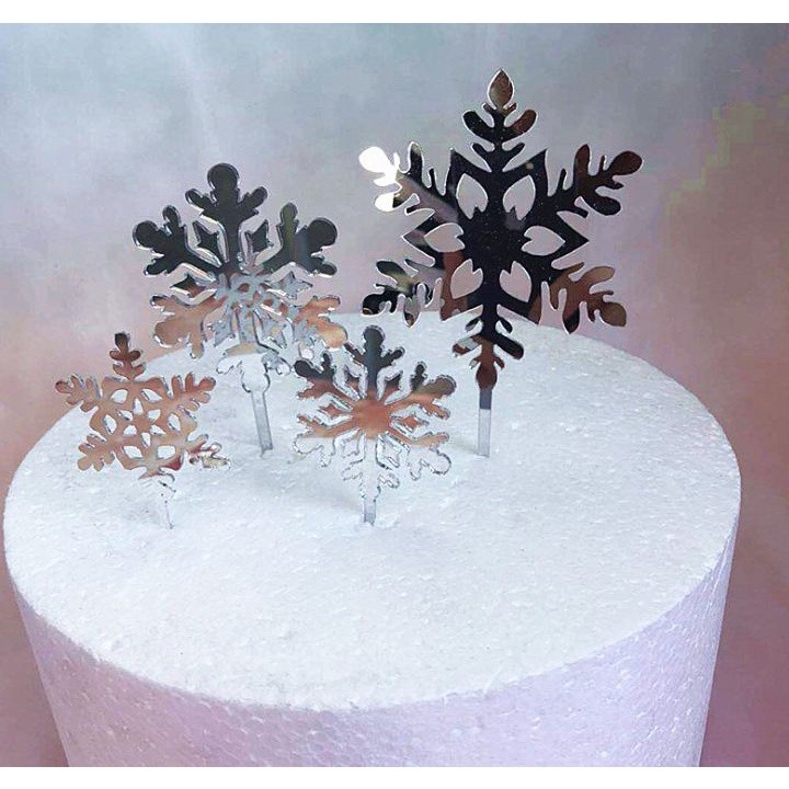 4pcs Merry Christmas Acrylic Cake Topper Glitter White Snowflake Cupcake Topper For Christmas Party Decor(805L) - Image 6