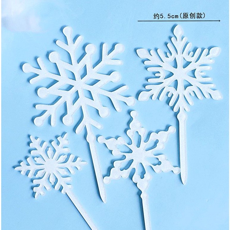 4pcs Merry Christmas Acrylic Cake Topper Glitter White Snowflake Cupcake Topper For Christmas Party Decor(805L) - Image 5