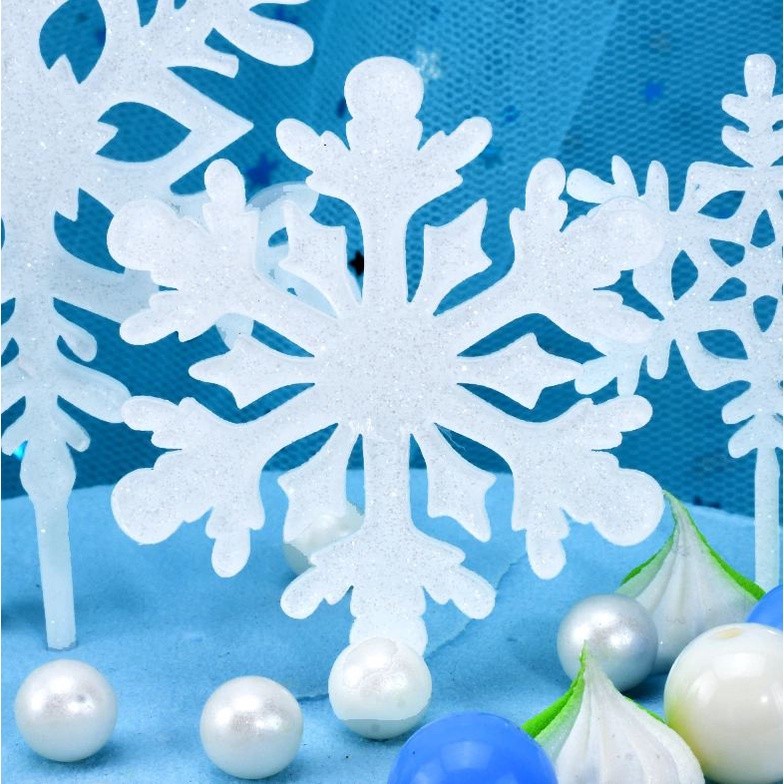 4pcs Merry Christmas Acrylic Cake Topper Glitter White Snowflake Cupcake Topper For Christmas Party Decor(805L) - Image 2