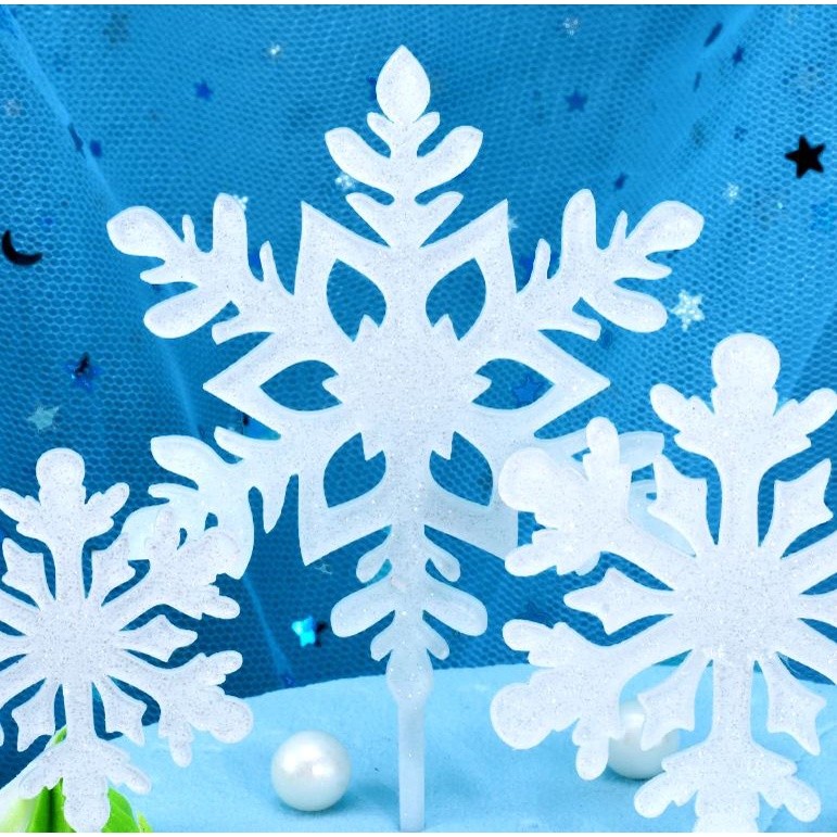 4pcs Merry Christmas Acrylic Cake Topper Glitter White Snowflake Cupcake Topper For Christmas Party Decor(805L) - Image 3