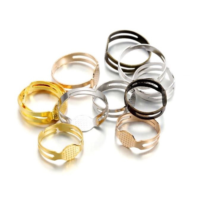 1/2pcs Open Ring Circle With Pad Adjusted 18mm Flat Ring Base Silver Plated For Jewelry Making 戒指托(1977L)