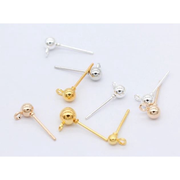 10pcs 4mm ball beads Head with loop Earring base findings Ear Stud Ear Post Ear Pin Ball Beads 带吊孔圆珠球耳钉(1979L) - Image 2