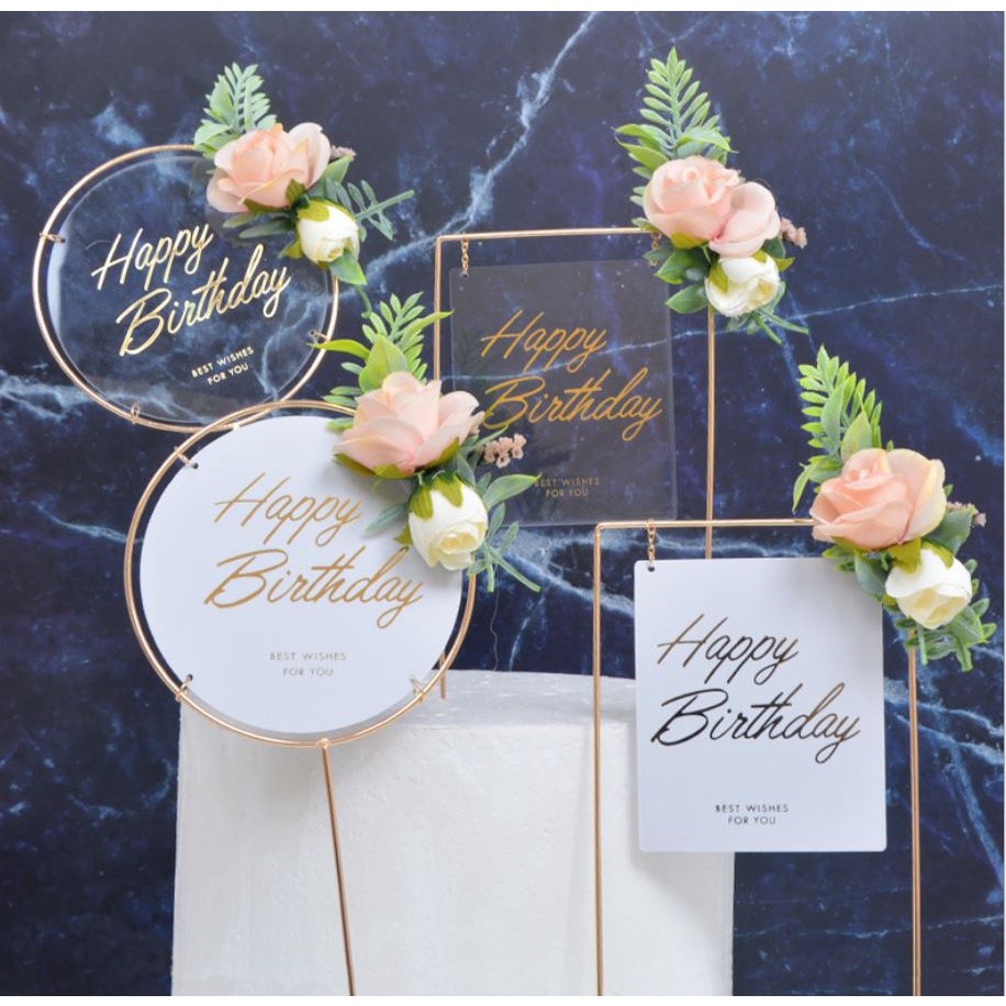 1pc Metal Happy Birthday Cake Topper Artificial flowers Cake Toppers For DIY Baby Shower Birthday(742L)