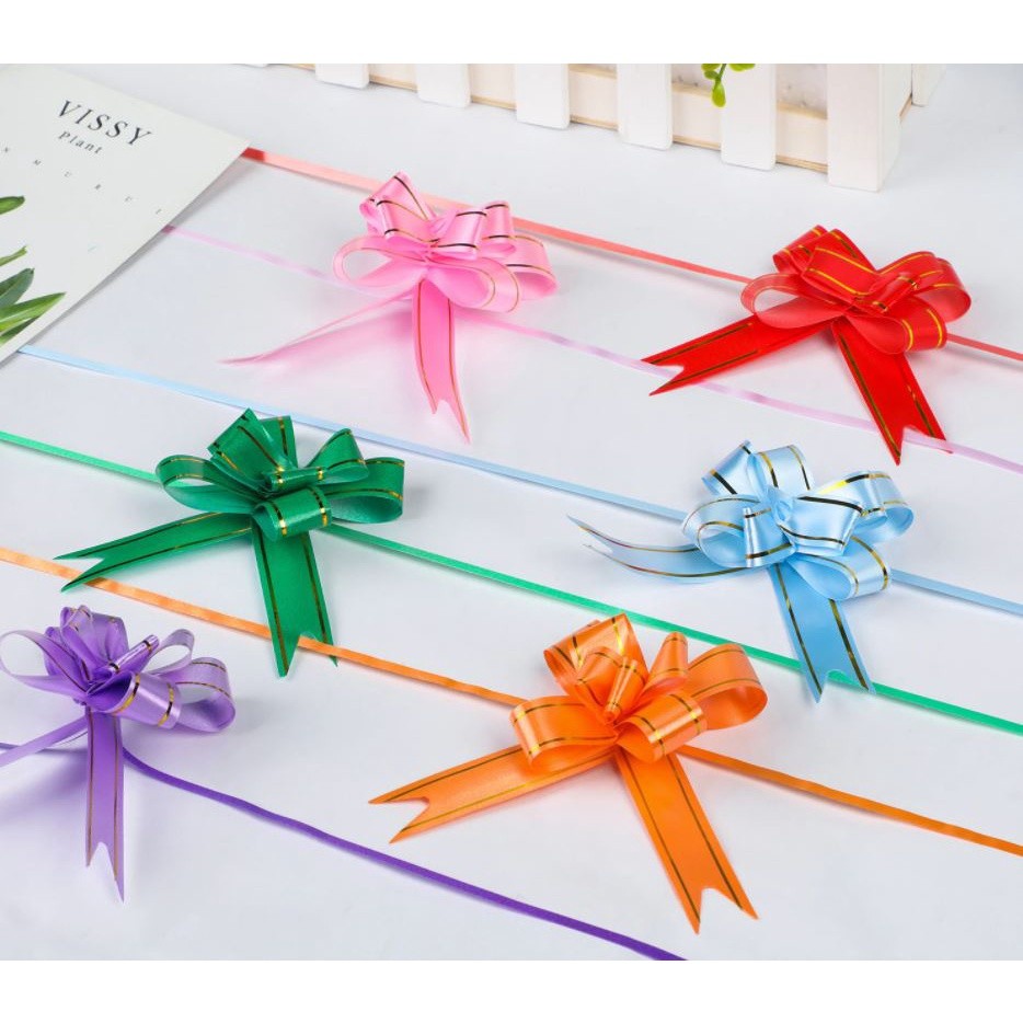 5pcs/pack 45# Large Pull Bows Flower Ribbon (Gold) For Wrapping Gift Decorate Wedding Car Party Christmas (1421)