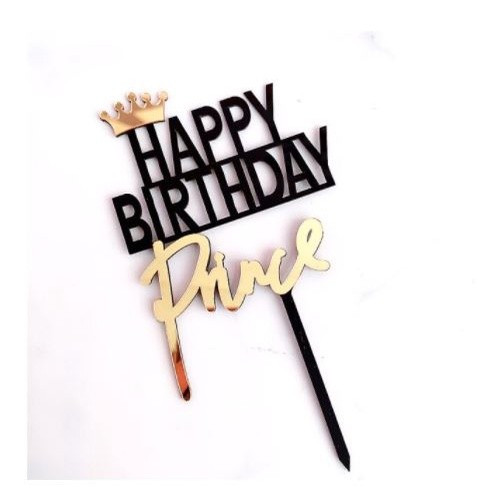 Gold Crown Queen King Princess Prince Black Acrylic Happy Birthday Cake Topper Child Adult Favors Party Cake (1026L) - Image 7