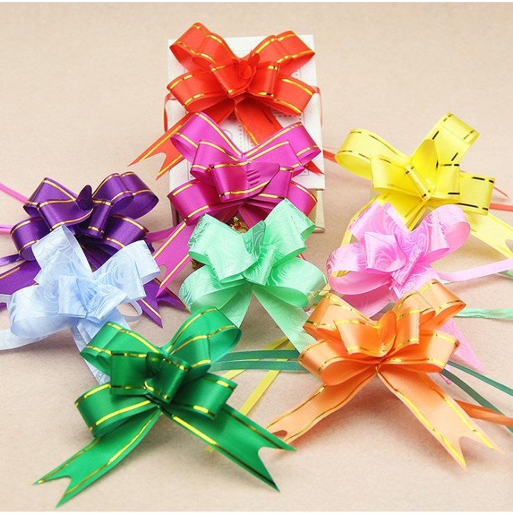 10PCS 1.8cm (Gold) Pull Bows Flower Ribbon For Wrapping Gift Decorate Wedding Car Party Christmas Birthday(1319L)