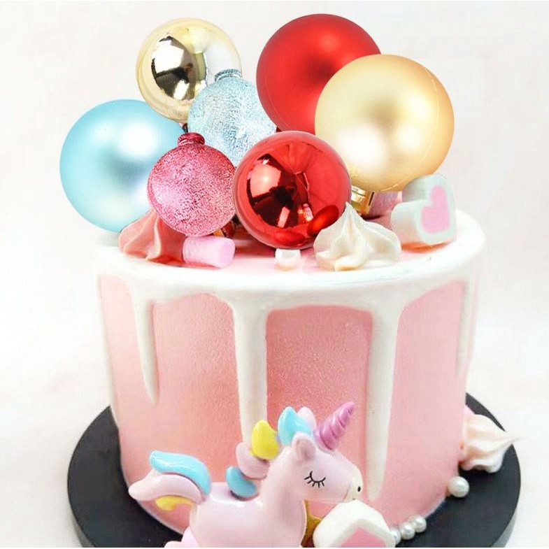 Shiny Gold Silver Pink Red Blue Balls Mirror ball Cake Topper Dessert Decoration for Girl Birthday Party(801L)
