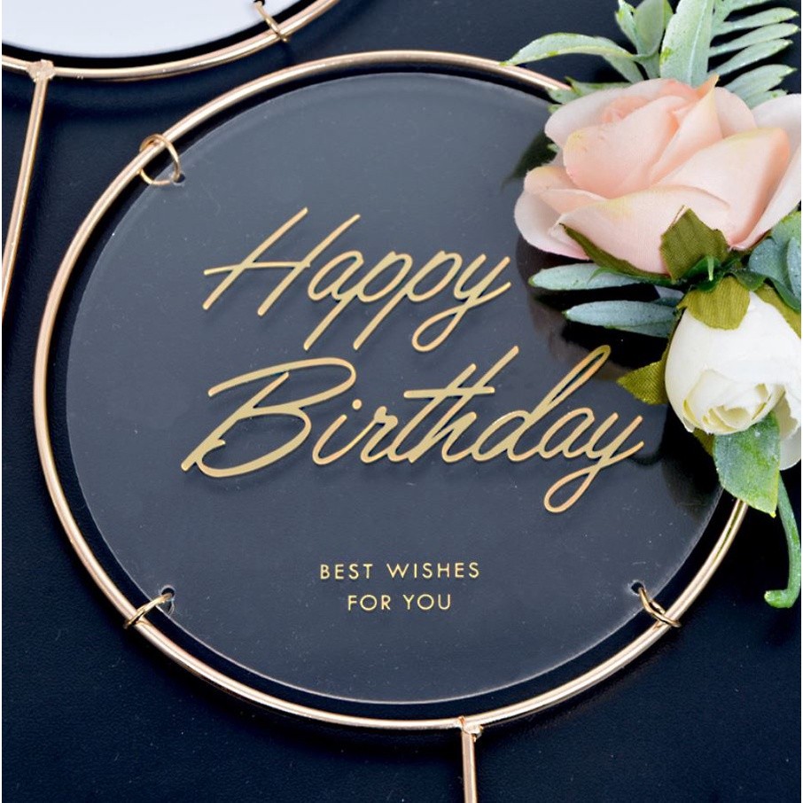 1pc Metal Happy Birthday Cake Topper Artificial flowers Cake Toppers For DIY Baby Shower Birthday(742L) - Image 3