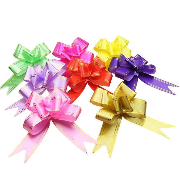 10pcs 3cm Ribbon (Gold) Christmas Gift Wrap Pull Bows Gift Ribbons Happy New Year Birthday Party Wedding Car Decor(465L)