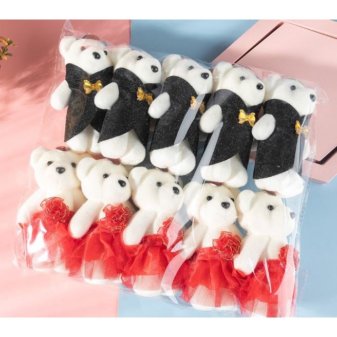 2PCS Hot Lover Plush Bear Toys Small Pendant Wholesale Couple Wedding Bouquet Bears Soft Stuffed Toy For Kids (1582L)