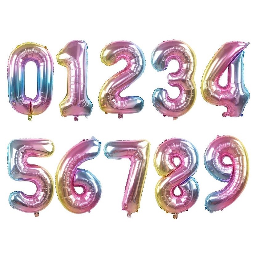 32inch Iridescent Rainbow Color Number Foil Balloons Birthday Wedding Party Decoration(688L)