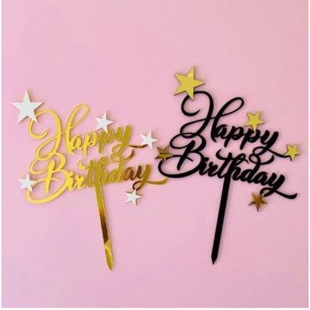 1pc Shiny Happy Birthday Cake Topper Lovely Star Cupcake Toppers Cake Picks Cake Decoration Topper(1024L)