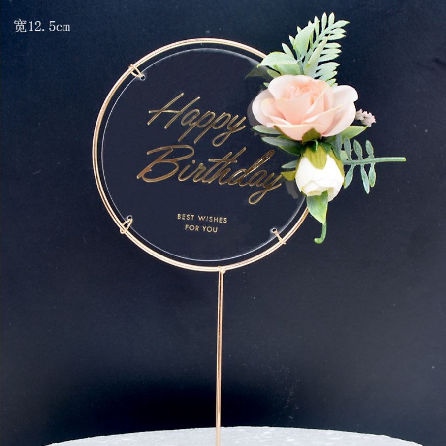 1pc Metal Happy Birthday Cake Topper Artificial flowers Cake Toppers For DIY Baby Shower Birthday(742L) - Image 5