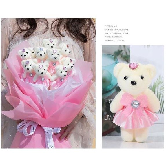 1pc Small Plush Stuffed Mini Teddy Bear Toys Wedding Flower Bouquet Little Satin Cartoon 卡通花束冰淇淋泡沫熊公仔 (1013L) - Image 5