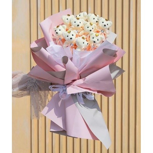 1pc Small Plush Stuffed Mini Teddy Bear Toys Wedding Flower Bouquet Little Satin Cartoon 卡通花束冰淇淋泡沫熊公仔 (1013L) - Image 8