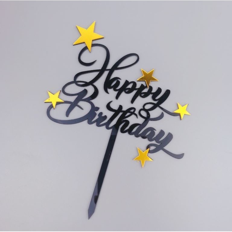 1pc Shiny Happy Birthday Cake Topper Lovely Star Cupcake Toppers Cake Picks Cake Decoration Topper(1024L) - Image 4