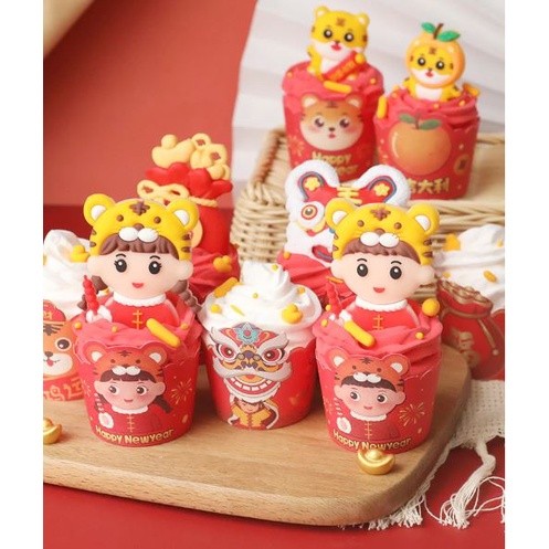 2023 New Year Cupcake Paper Muffin Cup Oil-Proof For Pastry Cake Kit New Year Spring Festival Favours(2022L) - Image 2