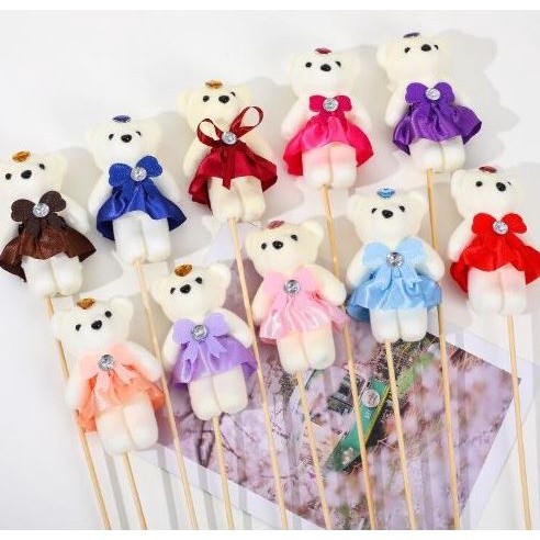 1pc Small Plush Stuffed Mini Teddy Bear Toys Wedding Flower Bouquet Little Satin Cartoon 卡通花束冰淇淋泡沫熊公仔 (1013L) - Image 2
