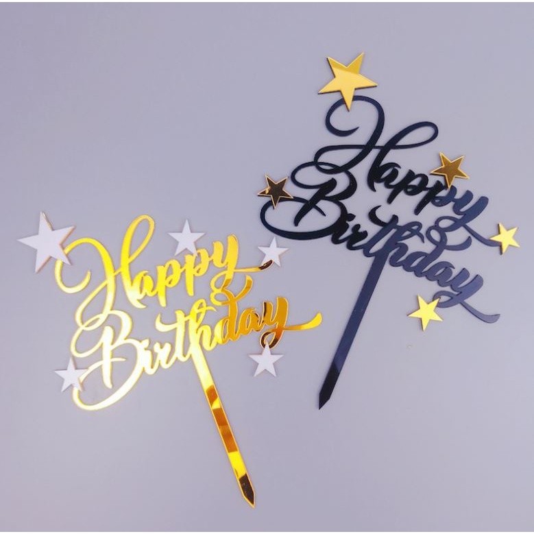 1pc Shiny Happy Birthday Cake Topper Lovely Star Cupcake Toppers Cake Picks Cake Decoration Topper(1024L) - Image 2