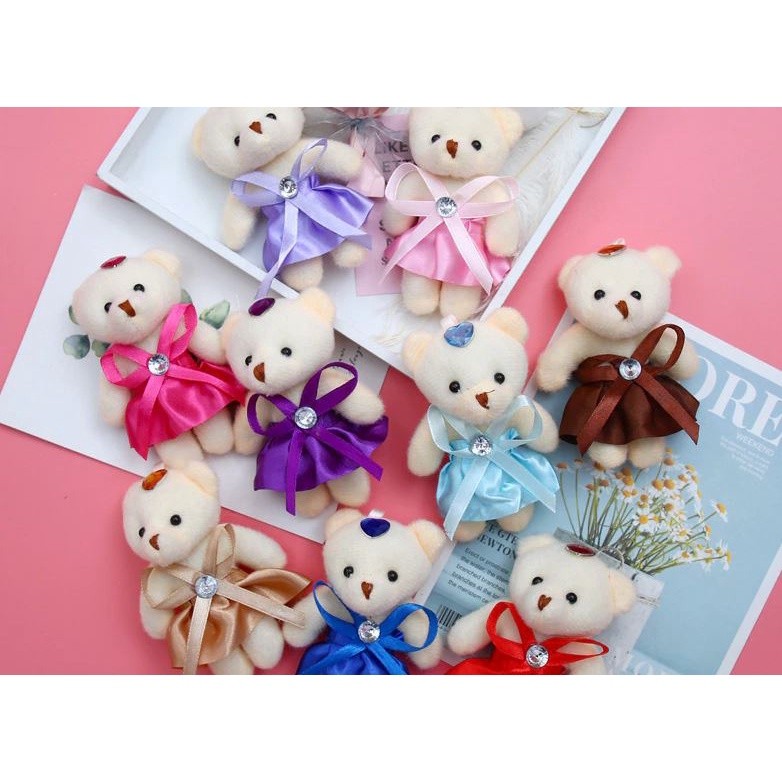 1pc 12cm Kawaii Teddy Bear Toys Plush Doll Mini Teddy Bear Flower Bouquets Bear For Girls Wedding Christmas Gifts(1580L)