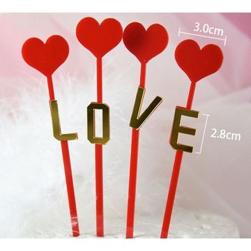 LOVE Wedding Acrylic roses Cake Topper Pink Red Love Heart Cupcake Topper(416L) - Image 2