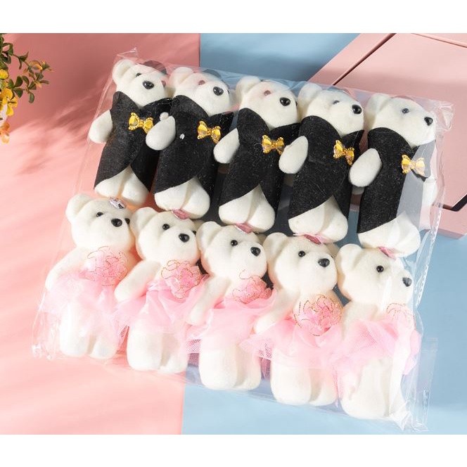 2PCS Hot Lover Plush Bear Toys Small Pendant Wholesale Couple Wedding Bouquet Bears Soft Stuffed Toy For Kids (1582L) - Image 3