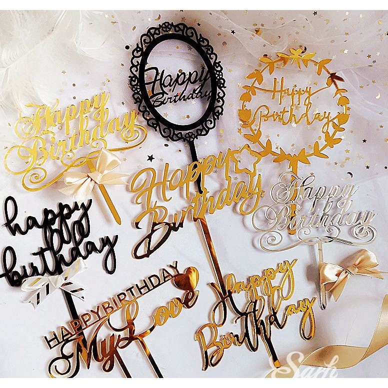 Vintage Frame Glitter Acrylic Happy Birthday Cake Topper Cupcake Toppers Cake Top Flags Birthday Party Wedding (420L)