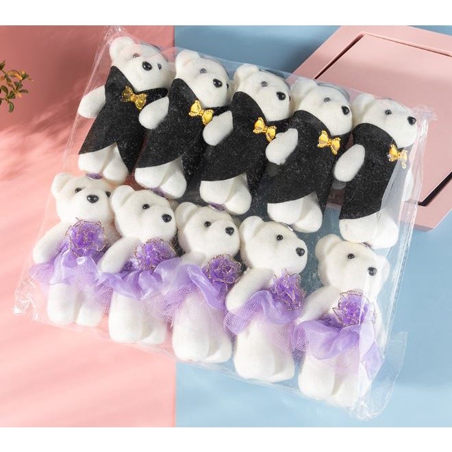2PCS Hot Lover Plush Bear Toys Small Pendant Wholesale Couple Wedding Bouquet Bears Soft Stuffed Toy For Kids (1582L) - Image 2