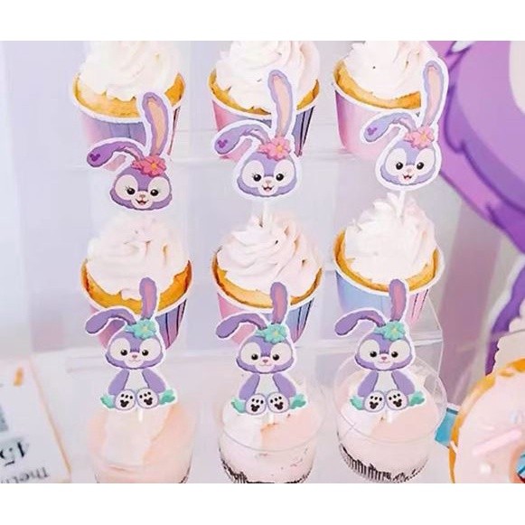 Cake Decoration Ornaments Purple Rabbit Disney StellaLou Girl's Favor Birthday Dessert Table Scene Decor可爱兔子插牌星戴露(2025L) - Image 8