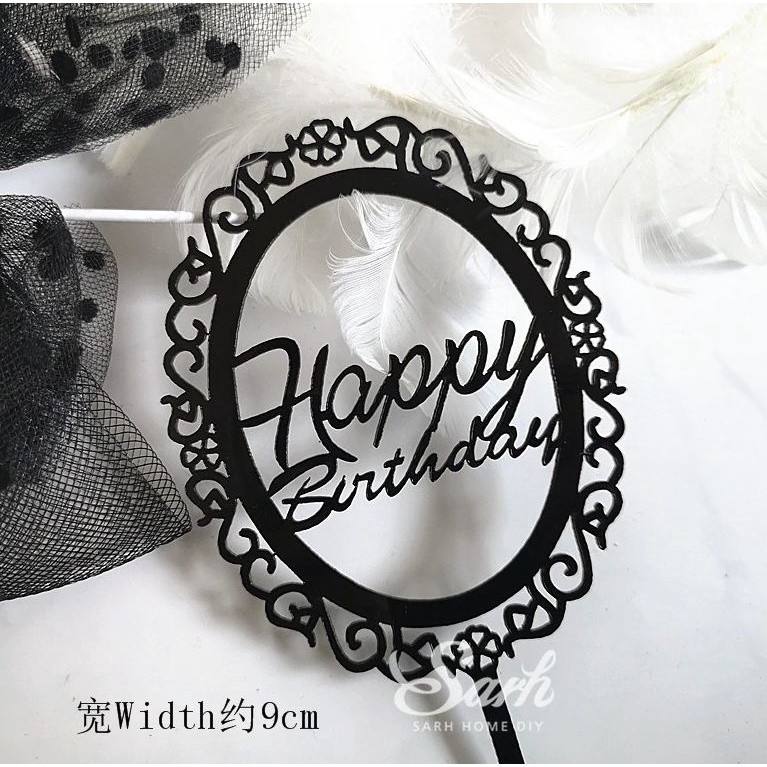Vintage Frame Glitter Acrylic Happy Birthday Cake Topper Cupcake Toppers Cake Top Flags Birthday Party Wedding (420L) - Image 2