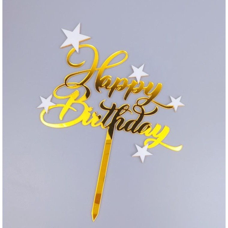 1pc Shiny Happy Birthday Cake Topper Lovely Star Cupcake Toppers Cake Picks Cake Decoration Topper(1024L) - Image 3