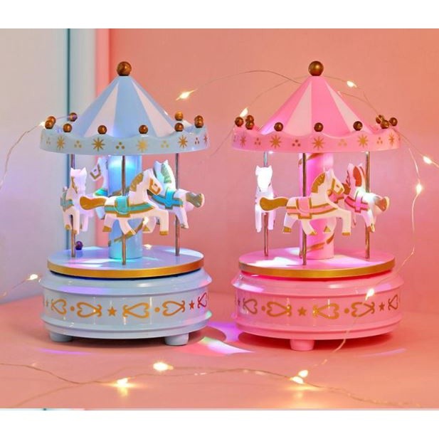 Merry-Go-Round Music Boxes With Lights Carousel Box Birthday Gift Baby Room Decoration Musical Carousel带灯旋转木马音乐盒(2012L)